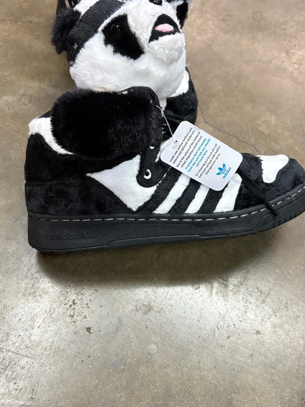 Jeremy Scott x Adidas Black and White Panda Plush Sneakers - Picture 3 of 4